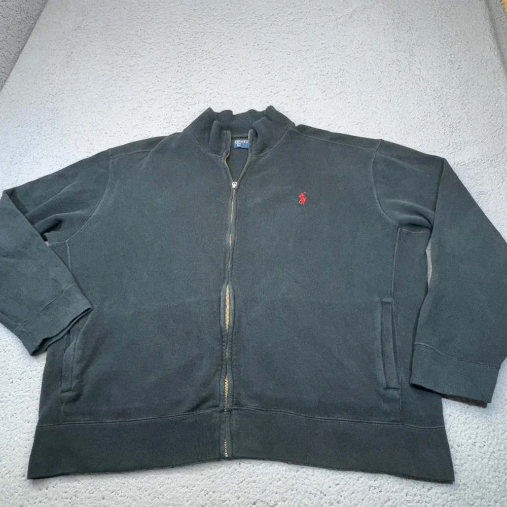 Polo‎ Ralph Lauren Sweater Jacket Mens XL Black Sweater Pony Ribbed Knit